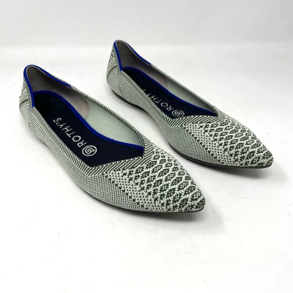 Rothys The Point Pistachio Python Snake Print Pointed Ballet Flats Womens 8.5 - Picture 1 of 17